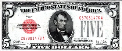 1928-A $5 "RED SEAL" Legal Tender CVF Fr. 1526 - Image 1 of 3