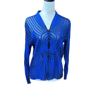 Peck & Peck Blue Black Sheer Mesh Geometric Evening Jacket Top Sz 10 - Picture 1 of 7