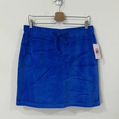 JUICY COUTURE Velour Mini Skirt Blue Splash Size L Drawstring Elastic Waist NWT - Image 1 of 4
