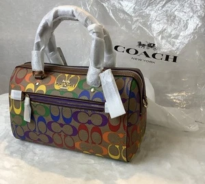 New Coach **RARE Rainbow Signature Rowan Satchel Bag CA615 In Original Packing - Picture 1 of 8
