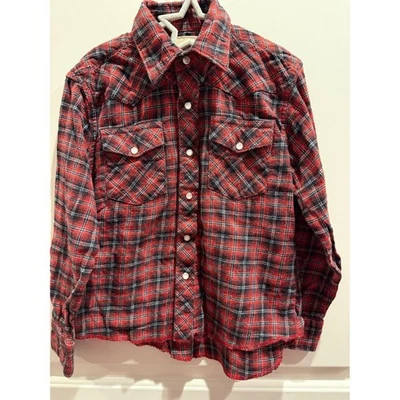 Camisa de franela a cuadros a presión Wrangler Western Pearl niños M roja negra manga larga Foto 1 de 4