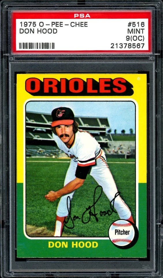 1975 TOPPS O-PEE-CHEE MLB Baseball #516 Don Hood PSA 9 MINT oc Baltimore Orioles - Image 1 of 2