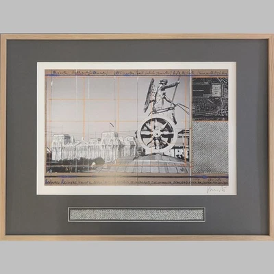 Christo Wrapped Reichstag XVI handsigniert mit Originalstoff und Museumsglas - Bild 1 von 2
