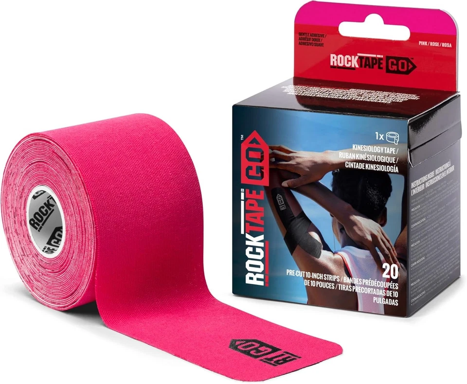 Cinta adhesiva suave de kinesiología precortada RockTape Go (rosa) Foto 1 de 3