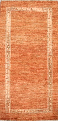 Handgefertigt Tribal Gabbeh Wolle Teppich Orange Modern Orientalisch Läufer - Bild 1 von 4