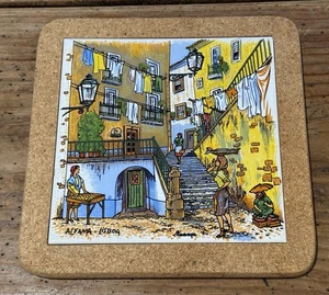 ALFAMA District LISBON Tile & Cork TRIVET Portugal 7.25” GLAZED Coloful/Detailed - Picture 1 of 9