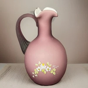 VTG FENTON As Is Handle, Pitcher Vase Purple Overlay Hand Painted By Jan Curtis - Picture 1 of 10