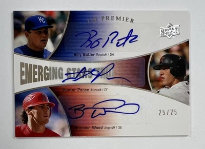 2008 Upper Deck Premier Billy Butler Hunter Pence Brandon Wood Auto 25/25 AR132 Foto 1 de 2
