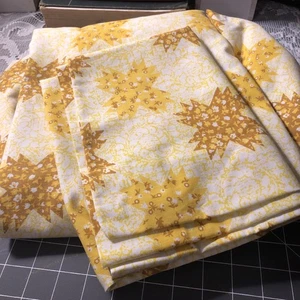 Vintage Sears 70er Jahre Dusche der Sterne Twin flaches Laken und Kissenbezug gelb braun - Bild 1 von 4