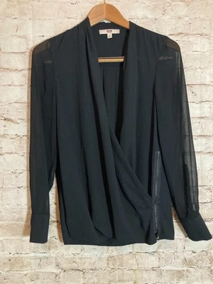 EE By Etcetera Top Womens 00 Black Deep V Neck Draped Grunge Zip Side Witchy - Image 1 of 4