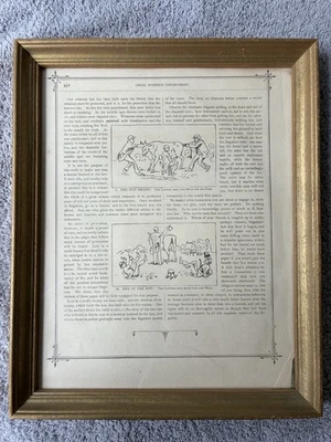 NICELY FRAMED “THE LAWYER GETS BOTH COW & MILK” PRINTED PAGE WITH CARTOONS~GREAT - Image 1 of 4