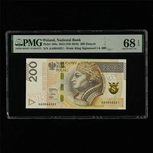 2015 Poland National Bank 200 Zlotych Pick#189a PMG 68 EPQ Superb Gem UNC - Picture 1 of 4