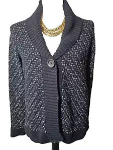 Cárdigan Suéter Dana Buchman Mujer Negro Mezcla Algodón Tweed Metálico Talla XS - Imagen 1 de 8