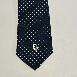 Corbata ancha vintage Christian Dior para hombre azul a lunares Carl Company - Imagen 1 de 5