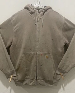 Men's Carhartt Full Zip Hooded Work Jacket Size L Heavy Lined Long Sleeve Brown - Picture 1 of 8