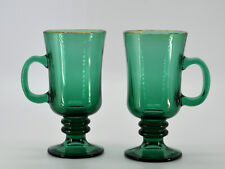 Libbey Juniper Green Glass Footed Irish Coffee Mugs Gold Rim Vtg Set of 2 C-9