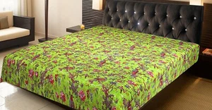 Green Bed Runner Kantha Quilt Bohemian Ralli Gudari Double Bedspreads Throw - Picture 1 of 7