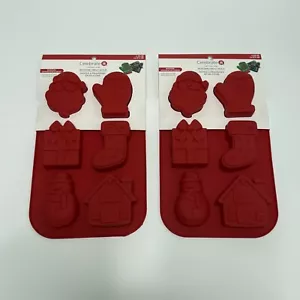 Two (2) New Silicone Treat Mold Bakeware Cupcake / Cake Christmas Present Santa - Picture 1 of 7