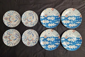 Set of 8 Ironstone Pier 1 Plates Ikat Abstract Ocean Blue Shades - 9" & 11" - Picture 1 of 4