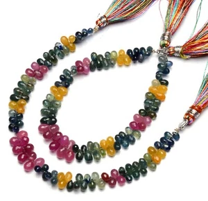 Natural Gem Multi Sapphire 5x3 to 6x4MM Size Faceted Teardrop Briolette Beads 7" - Picture 1 of 5