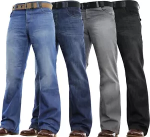 Herren Bootcut breite Beine ausgestellt schwere Denim Jeans mit freiem Gürtel alle Taillengrößen - Bild 1 von 9