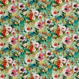 Essentials Drapery Upholstery Floral Fabric / Teal White Orange - Picture 1 of 4