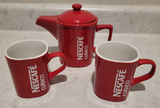 Vintage Nestle NESCAFE CoffeePot & 2 Red Coffee Tea Cup/Mugs Ceramic