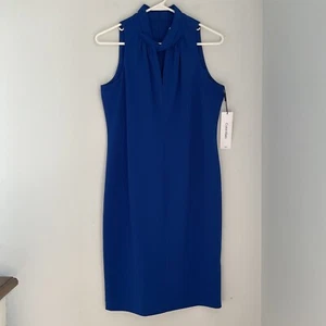 Calvin Klein  Dress Women’s Sz  12P Blue  V Neck   Sleeveless   Stretch Back Zip - Picture 1 of 18