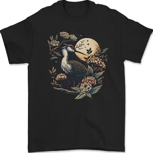 A Crane With Flowers and Moon Bird Mens T-Shirt 100% Cotton - Picture 1 of 2