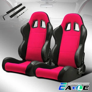 Universal Black/Red Reclinable PVC Patches Fabric Pineapple Racing Seats Slider - Picture 1 of 8