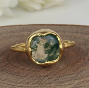 Anillos de ágata de musgo verde chapados en oro festival étnico boho elegante regalo joyas de yoga - Imagen 1 de 4