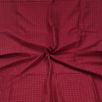Vintage Burgundy 100% Silk Handloom Checks Sari Remnant 5YD Craft Fabric Scrap - Image 1 of 4