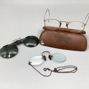 12k GF Eyeglasses Decorated Wire Round Frames Antique Green Clip Repair Scrap - Picture 1 of 14