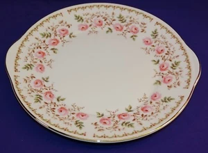 VINTAGE ROYAL GRAFTON BONE CHINA HANDLED SERVING PLATE PINK ROSES ENGLAND - Picture 1 of 6