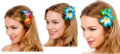 WICKED COSTUMES Multi Colours Hawaii Flower Hair Clips Summer Hawaiian Fancy Dress Accessory
