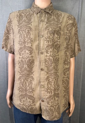 Camisa masculina Margaritaville BBQ manga curta mistura de seda tamanho XL marrom - Imagem 1 de 4