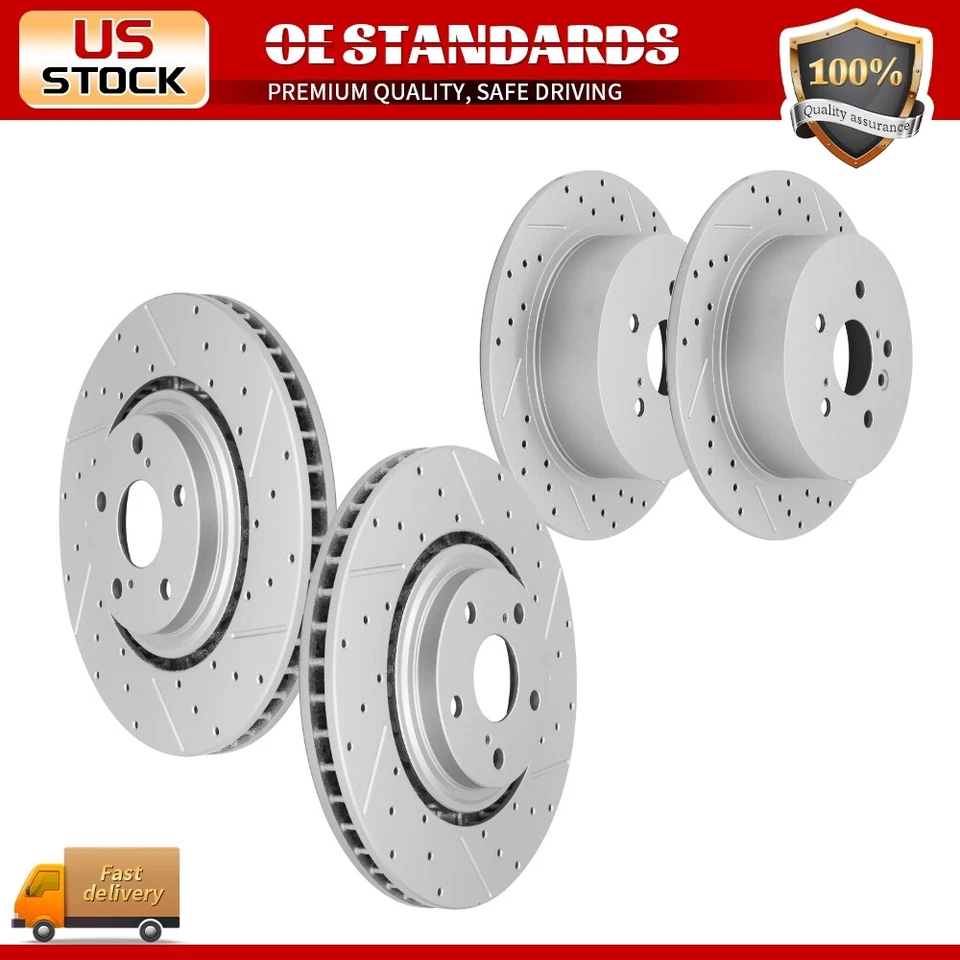 Rotores de freno de disco perforados delanteros traseros para Toyota Highlander 2008-2011 2012 2013 Foto 1 de 4