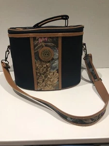 Vintage CARLTON INTERNATIONAL Oval Travel Vanity Case Black/Tapestry Canvas - Picture 1 of 8