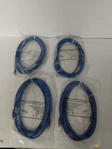 Lot of 4 ETHERNET NETWORK CABLE CATEGORY 6 PATCH CORD (UTP) Length 10FT BLUE - Picture 1 of 3
