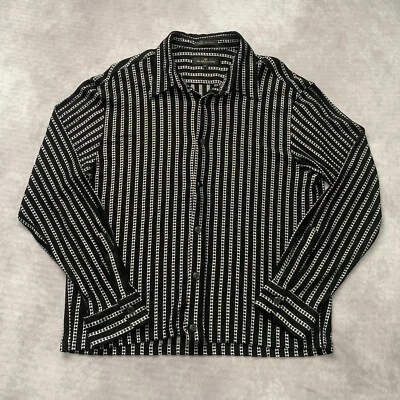 Bugatchi Mens Textured Shirt Size XL Made in Italy Diamond Pattern Black Striped - Image 1 of 4