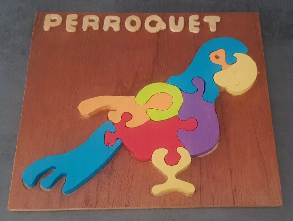 Jeux en bois fait main en France - Puzzles animaux - Perroquet - Photo 1/2