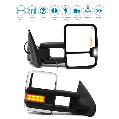 Pair Towing Mirrors Power Heated For 2015-2018 Chevy Silverado GMC Sierra Chrome - Image 1 of 4