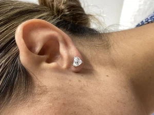 Heart Lab-Created Diamond Solitaire Stud Earrings 3ct E/VS1 14K White Gold - Picture 1 of 11