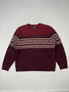 Suéter De Colección Eddie Bauer Para Hombres 2XLT Borgoña Tejido Fair Isle 100% Lana de Cordero Años 90 - Imagen 1 de 9