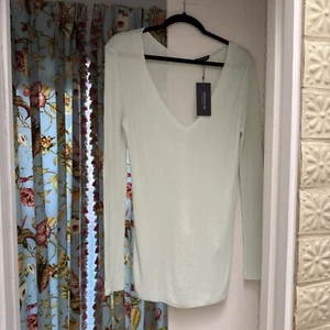 NWT Lafayette 148 Mint Green Viscose Vneck Blouse L Orig $498 - Picture 1 of 11