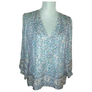 Joie Seidentop Blumen Bauern Gold Metallic Streifen Relaxed Ballonärmel Gr. Small - Bild 1 von 24