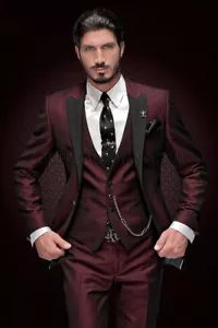 Men's Suit Burgundy Peak Lapel Formal Prom Dinner Groom Tuxedo Wedding Custom - Picture 1 of 9