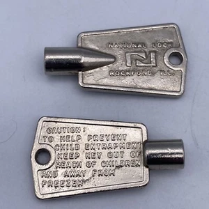 Lot 2 Vintage National Lock Freezer Keys 4 Point Freezer Chest Rockford Illinois - Picture 1 of 4