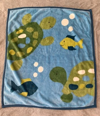 Cocalo Tortugas Marinas Peces Lujo Peluche Polar Bebé Manta Azul Verde Tiro Foto 1 de 2