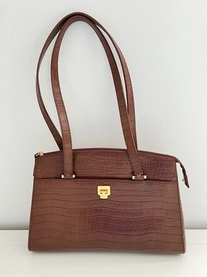 Etienne Aigner Croc Embossed Shoulder Bag Purse Hand Caramel Brown Leather - Image 1 of 4